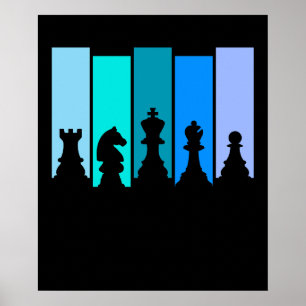 Poster Silhouette de pièces d'échecs