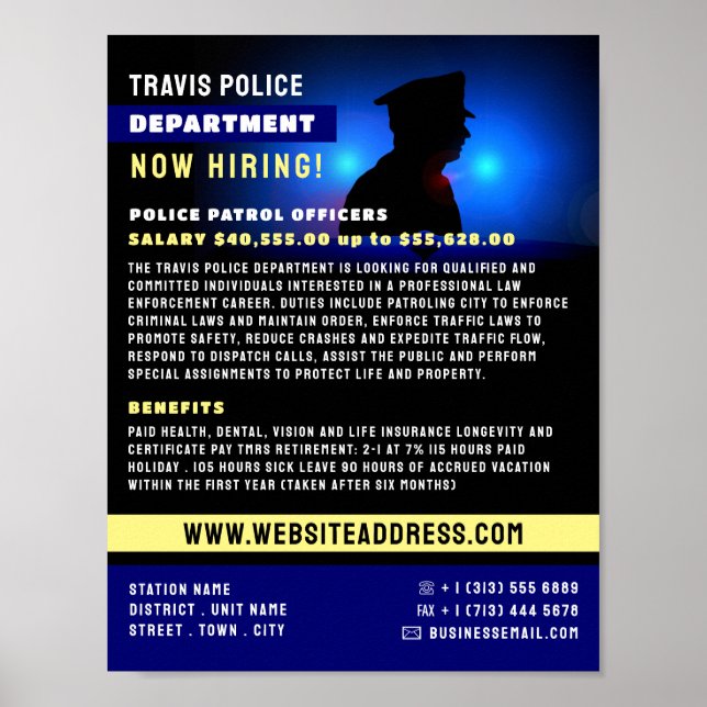 Poster Silhouette de police, Recrutement d'agents de poli (Devant)