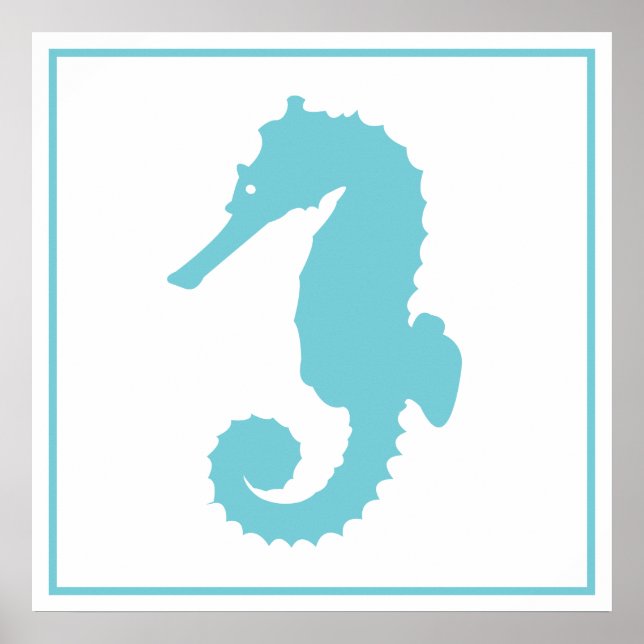 Poster Silhouette de Seahorse bleu océanique moderne (Devant)