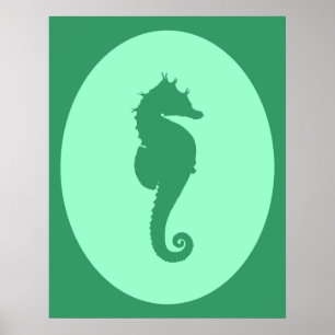 Poster Silhouette de Seahorse vert