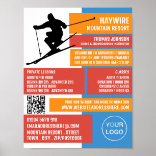 Poster Silhouette de skieur, leçons de ski/snowboard
