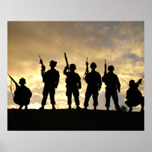 Poster Silhouette de soldats de la 101e division aéroport