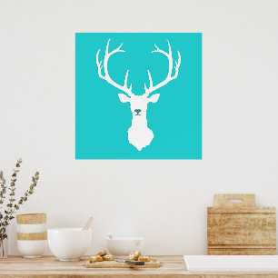 Poster Silhouette de Tête de Cerf Turquoise