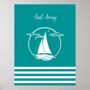 Poster Silhouette de voilier blanc nautique/Voile hors ro