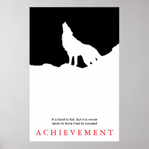 Poster Silhouette de Wolf Motivationnel noir et blanc uni