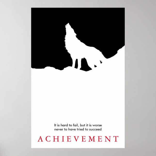 Poster Silhouette de Wolf Motivationnel noir et blanc uni (Devant)