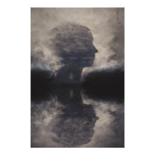 Poster Silhouette devant un visage de brume colossal