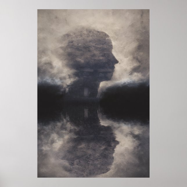 Poster Silhouette devant un visage de brume colossal (Devant)