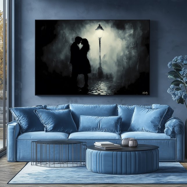 Poster Silhouette du couple romantique dans le feu de rue (Créateur téléchargé)