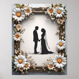Poster Silhouette d'un couple de mariés