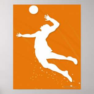 Poster Silhouette d'un homme jouant au volleyball
