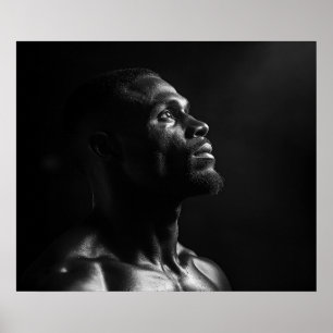 Poster Silhouette d'un homme noir visage de B&W photo