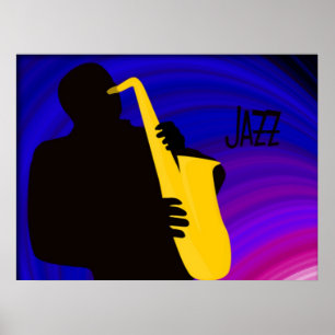 Poster Silhouette d'un joueur, d'un bleu et d'un pourpre