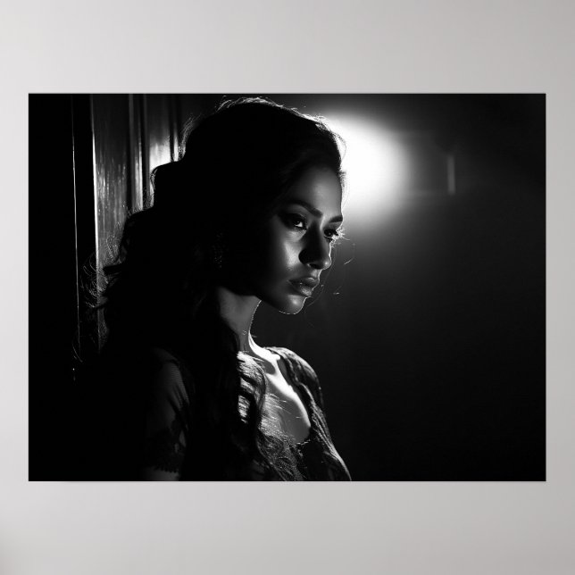 Poster Silhouette d'un visage femme B&W photo (Devant)