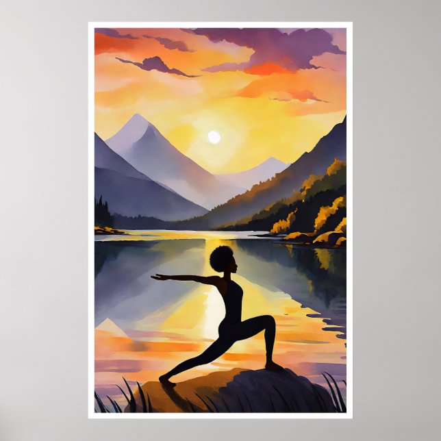 Poster Silhouette d'une femme africaine faisant du Yoga a (Devant)