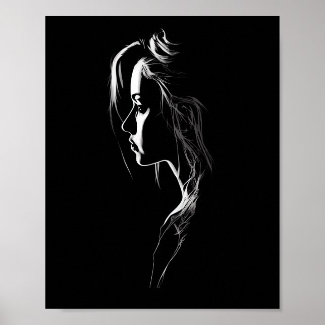 Poster Silhouette d'une fille avec lumière et ombre (Devant)