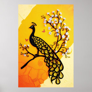 Poster Silhouette étonnante Peacock avec des accents flor