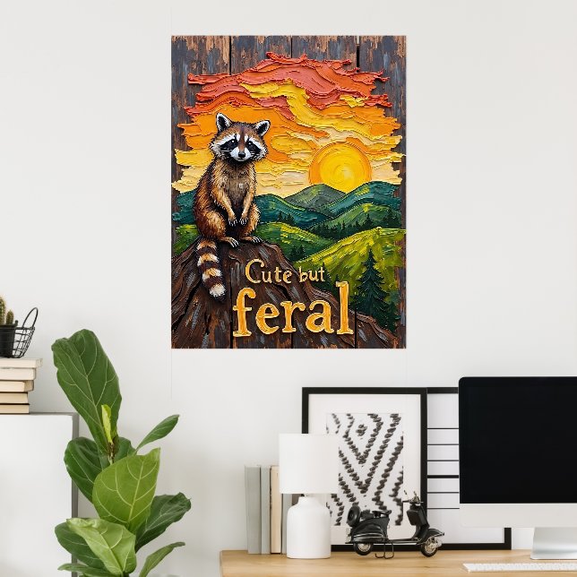 Poster Silhouette Férale : Raccoon Contre Soleil (Bureau à domicile)