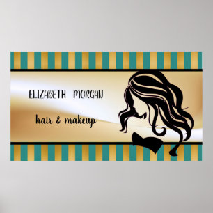 Poster Silhouette fille moderne, Rayures, Cheveux, Maquil