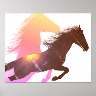 Poster Silhouette Galopante D'un Étalon Noir Mur