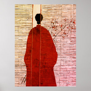 Poster Silhouette Inspirée du Japon Moderne avec des Baie
