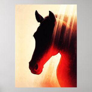 Poster Silhouette majestueuse de cheval sous l'éclat d'un