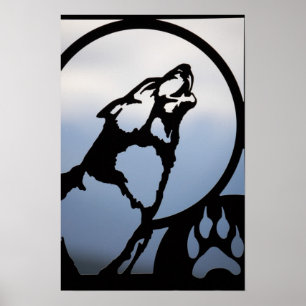 Poster Silhouette métallique de loup hurlant
