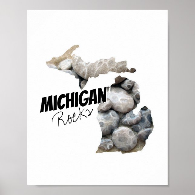 Poster Silhouette Michigan Remplie De Pierres Petoskey (Devant)