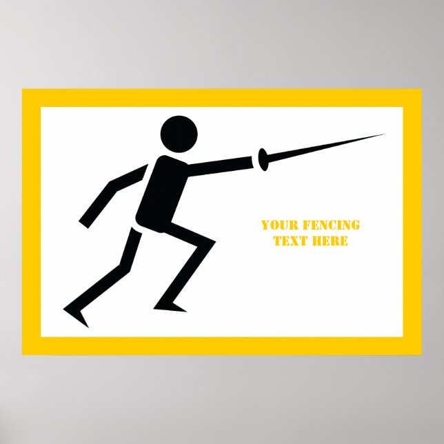 Poster Silhouette noire Fencer avec clôture d'épée person (Devant)