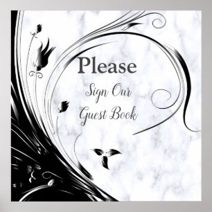 Poster Silhouette noire moderne élégante sur Marbre blanc