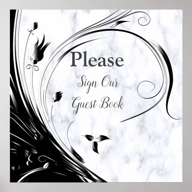 Poster Silhouette noire moderne élégante sur Marbre blanc (Devant)