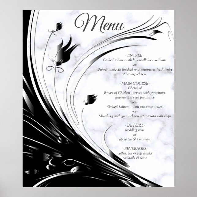 Poster Silhouette noire moderne élégante sur Marbre blanc (Devant)