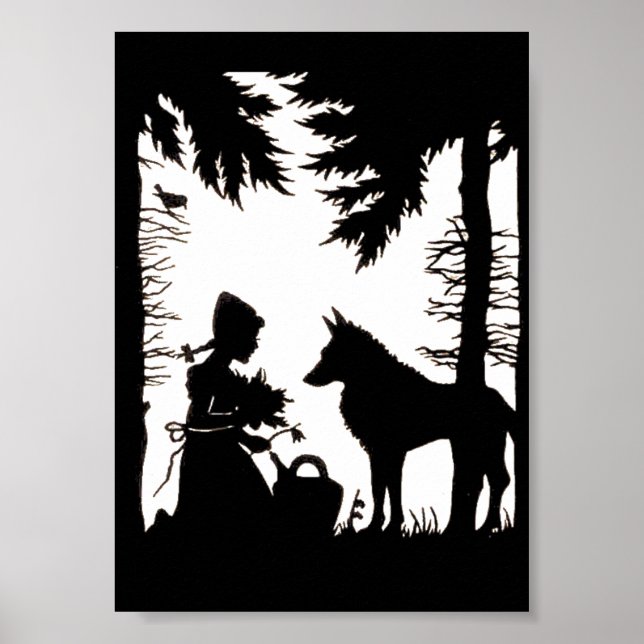 Poster Silhouette Noire Rouge Hood Wolf Woods (Devant)