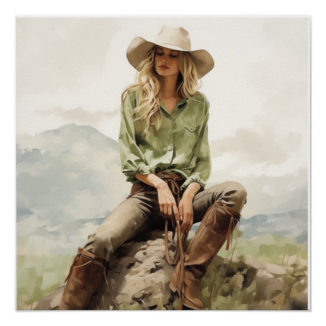 Poster Silhouette Occidentale : Cowgirl Wall Art (Devant)