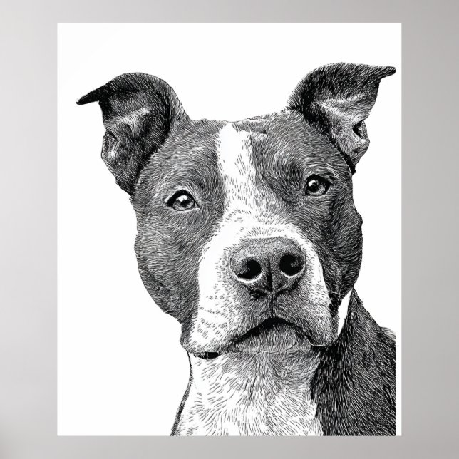 Poster Silhouette Pitbull minimaliste noir et blanc (Devant)