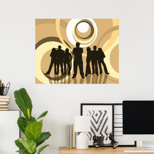 Poster Silhouette rétro Personnes avec cercles Abstraits