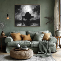 Silhouette romantique au clair de lune sur un banc