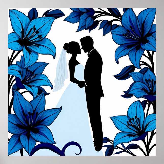 Poster Silhouette romantique d'un couple (Devant)