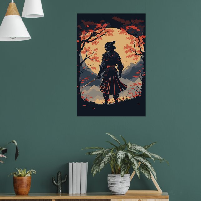 Poster Silhouette Samurai Warrior Moon (Salon 1)