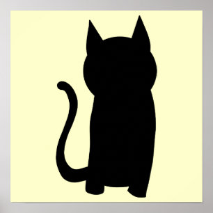 Poster Silhouette se reposante de chat noir