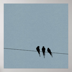 Poster Silhouette Sky Blackbirds sur fil