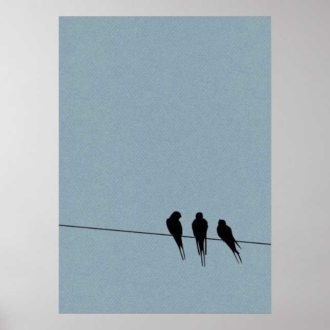 Poster Silhouette Sky Blackbirds sur fil (Devant)