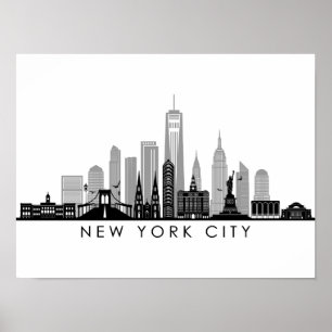 Poster Silhouette Skyline de la ville de New York Manhatt