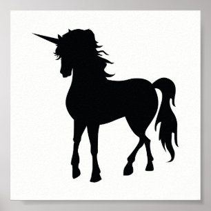 Poster Silhouette Unicorne Noire