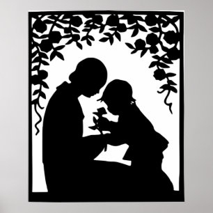 Poster Silhouette vintage mère et enfant Imprimer