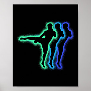 Poster silhouettes d'arts martiaux de kickboxer hommes en