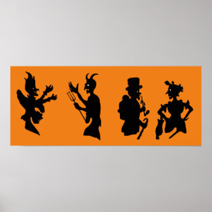 Poster Silhouettes de démon diable Halloween vintage