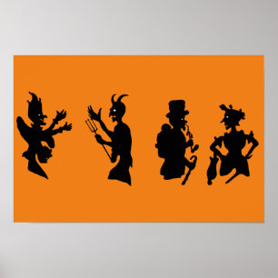 Poster Silhouettes de démon diable Halloween vintage
