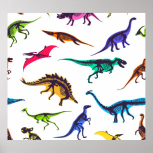 Poster Silhouettes de dinosaures : motif de croquis vinta