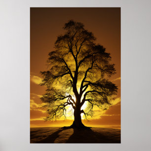 Poster Silhouettes de l'arbre du coucher du soleil